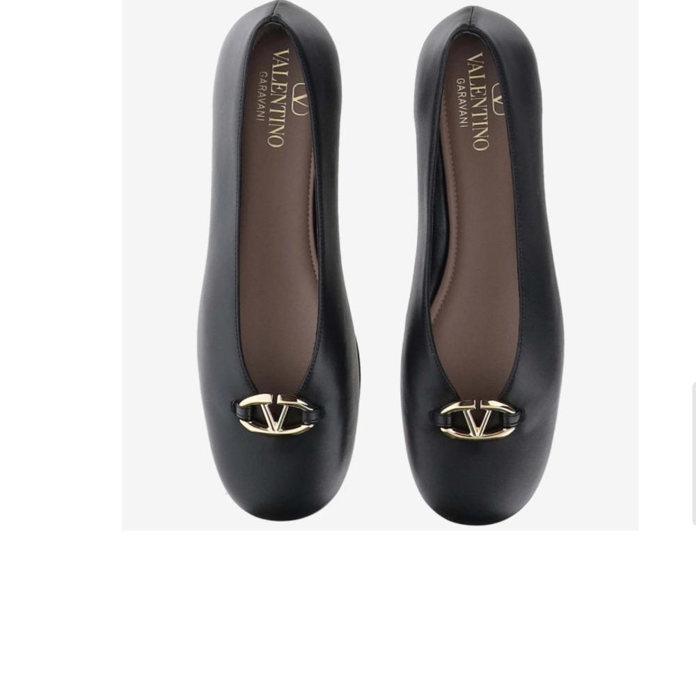 Valentino Garavani Black Ballet Flats with Gold Logo 39 8.5 9 US